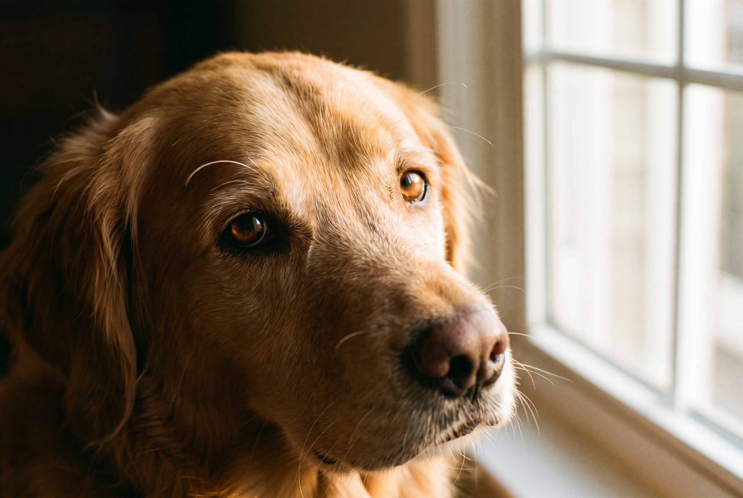 Gros plan sur le regard d'un chien plein d'émotion
