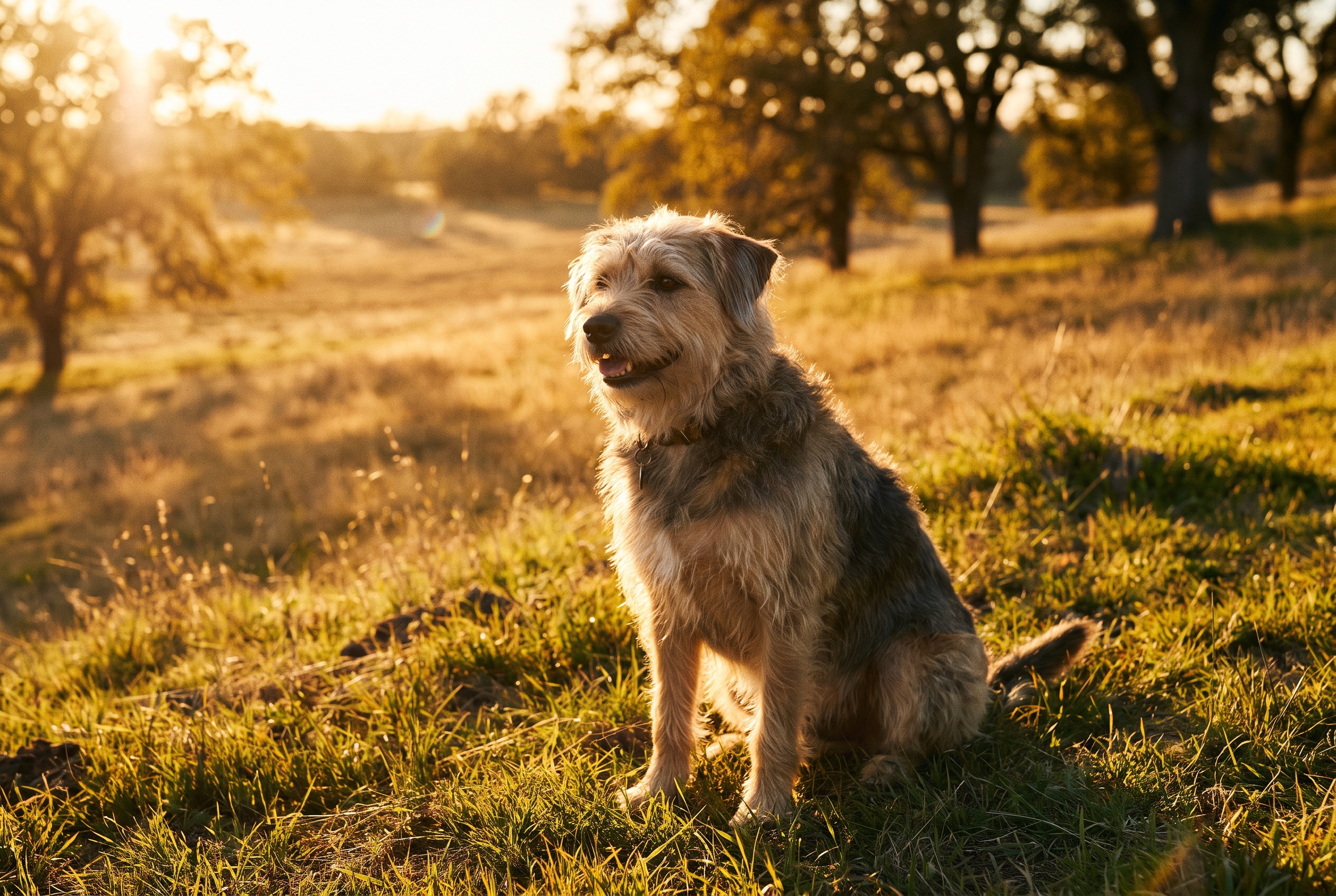 Chien photographié en extérieur à l'heure dorée