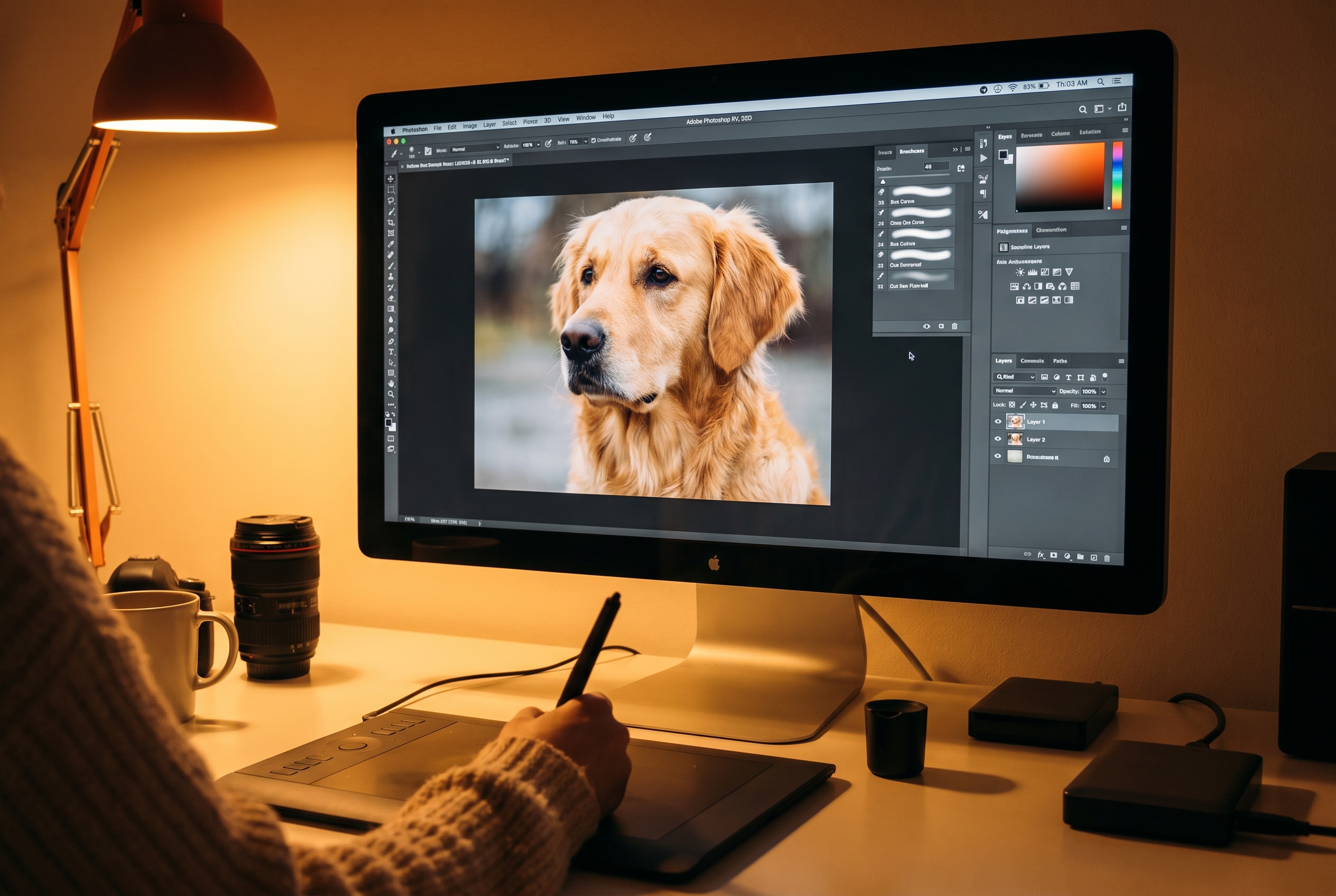 Retouche photo animalière sur un écran d'ordinateur